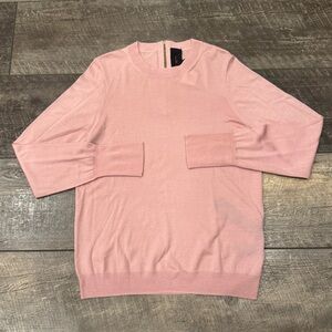 NWT FLAWED Coach Merino Wool Zip Back Deco Pink Crew Sweater Size Large